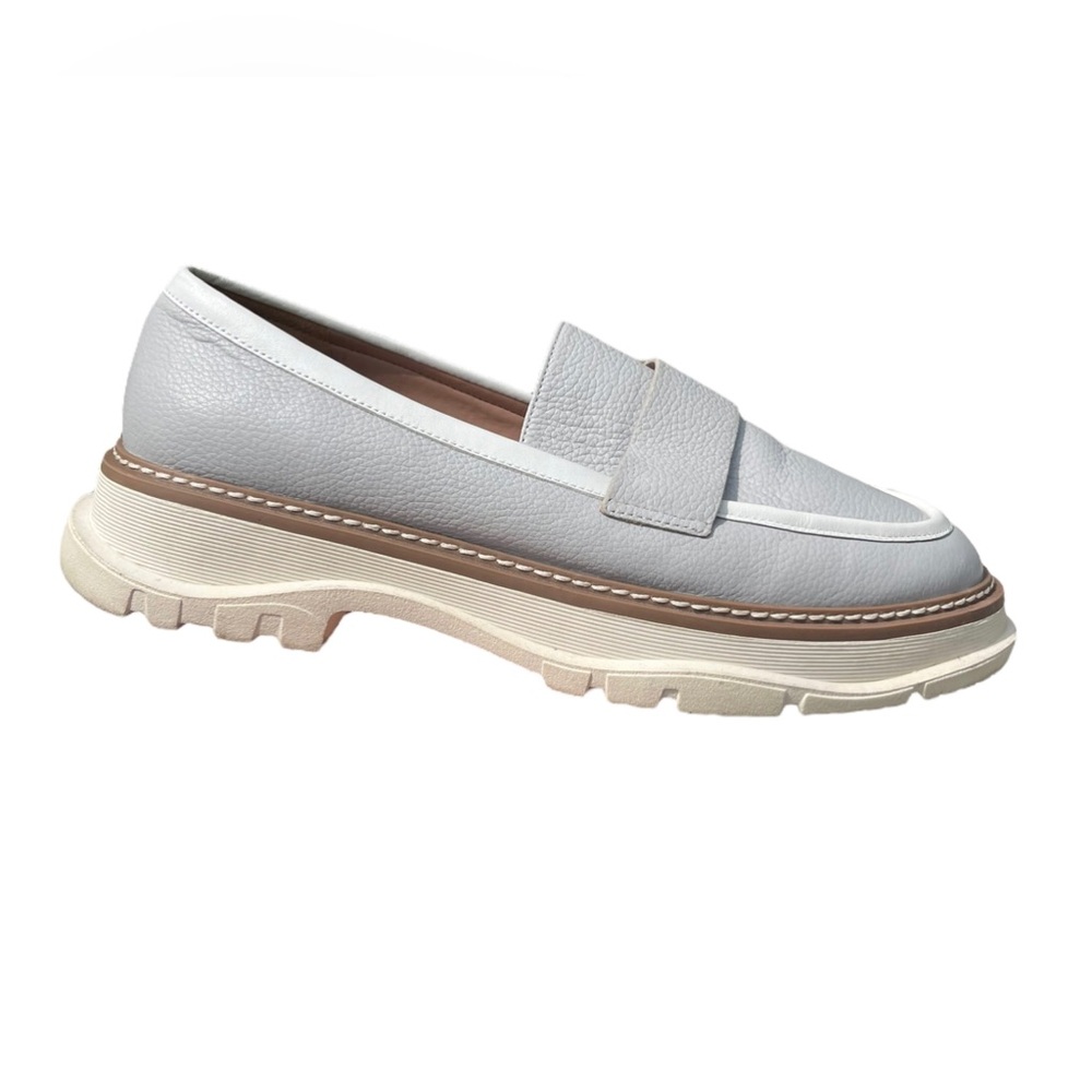 Linea Paolo Minka Gray White Chunky Thick Soles Preppy Leather Loafers Size 9 - Picture 3 of 14
